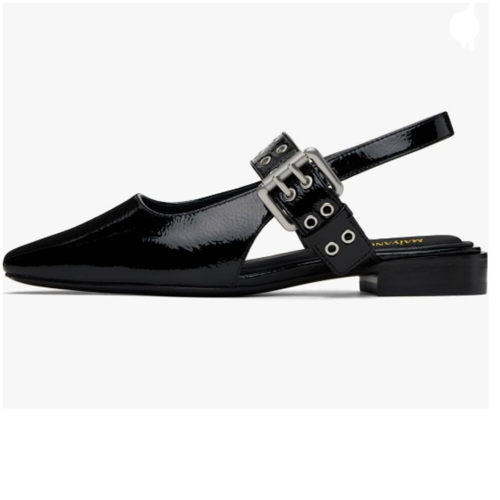 Maiyang Black Sqaure Toe Slingback Sandals Adjustable Buckle Backless Walk Shoes